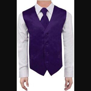 Dan Smith Boy’s Fashion Solid Microfiber Vest with Matching Tie Set Sz 12 $24.99